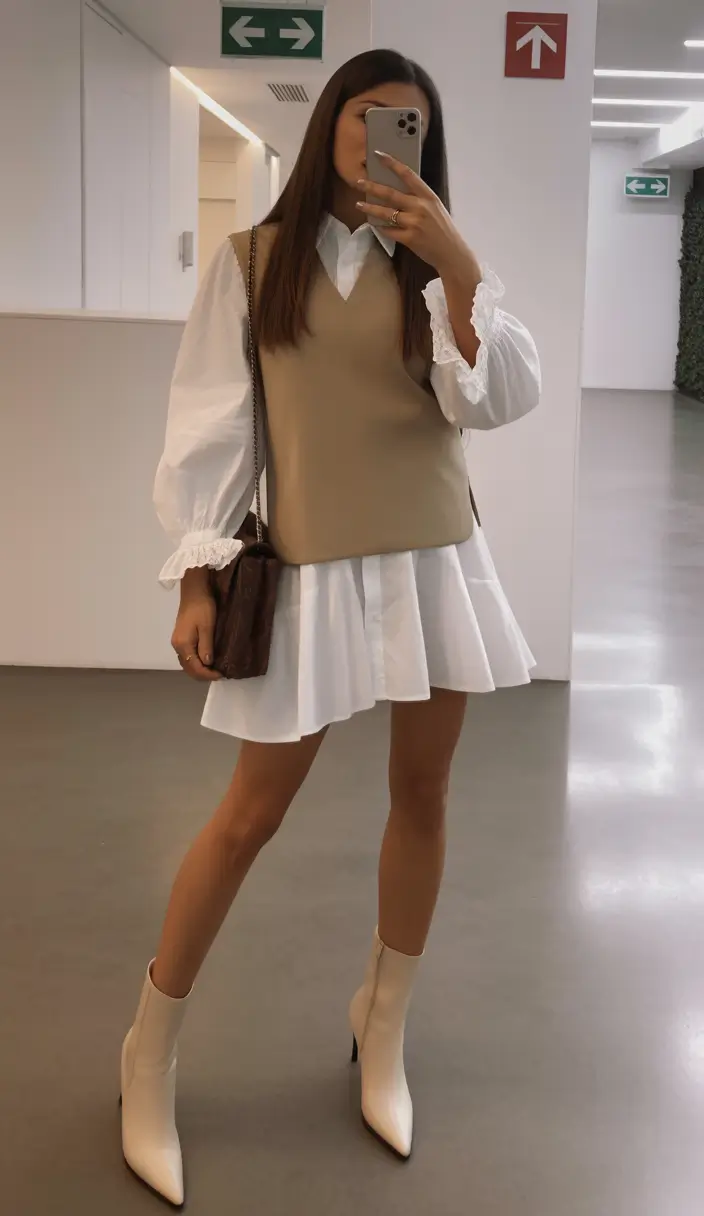 essential spring work outfits 2026 Creamy Layered Neutrals with Structured Mini Silhouette