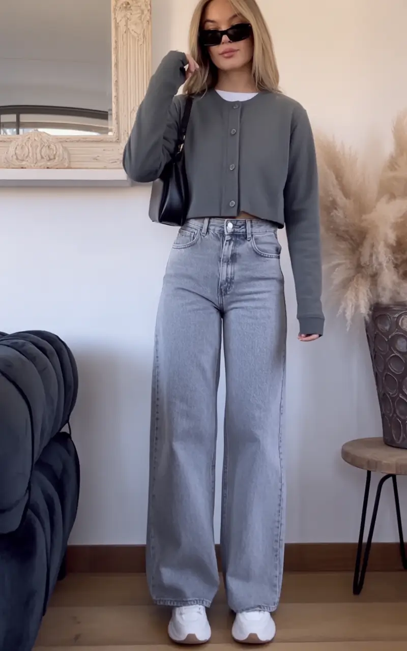 essential spring work outfits 2026 Cool Gray Denim with Minimalist Spring Confidence