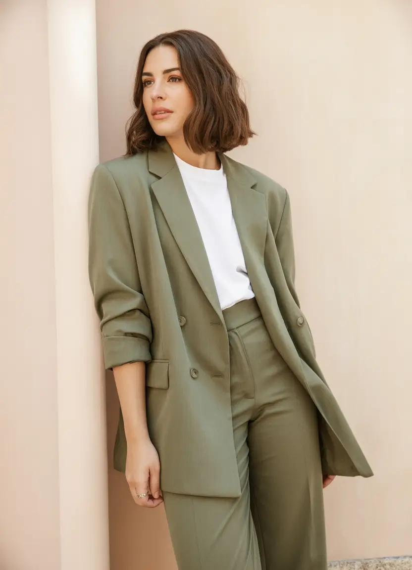 essential spring work outfits 2026 Soft Green Tailoring with Clean Minimalist Energy