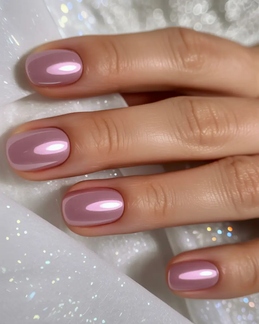 feminine classy spring nails 2026 Glossy Mauve Short Spring Minimal