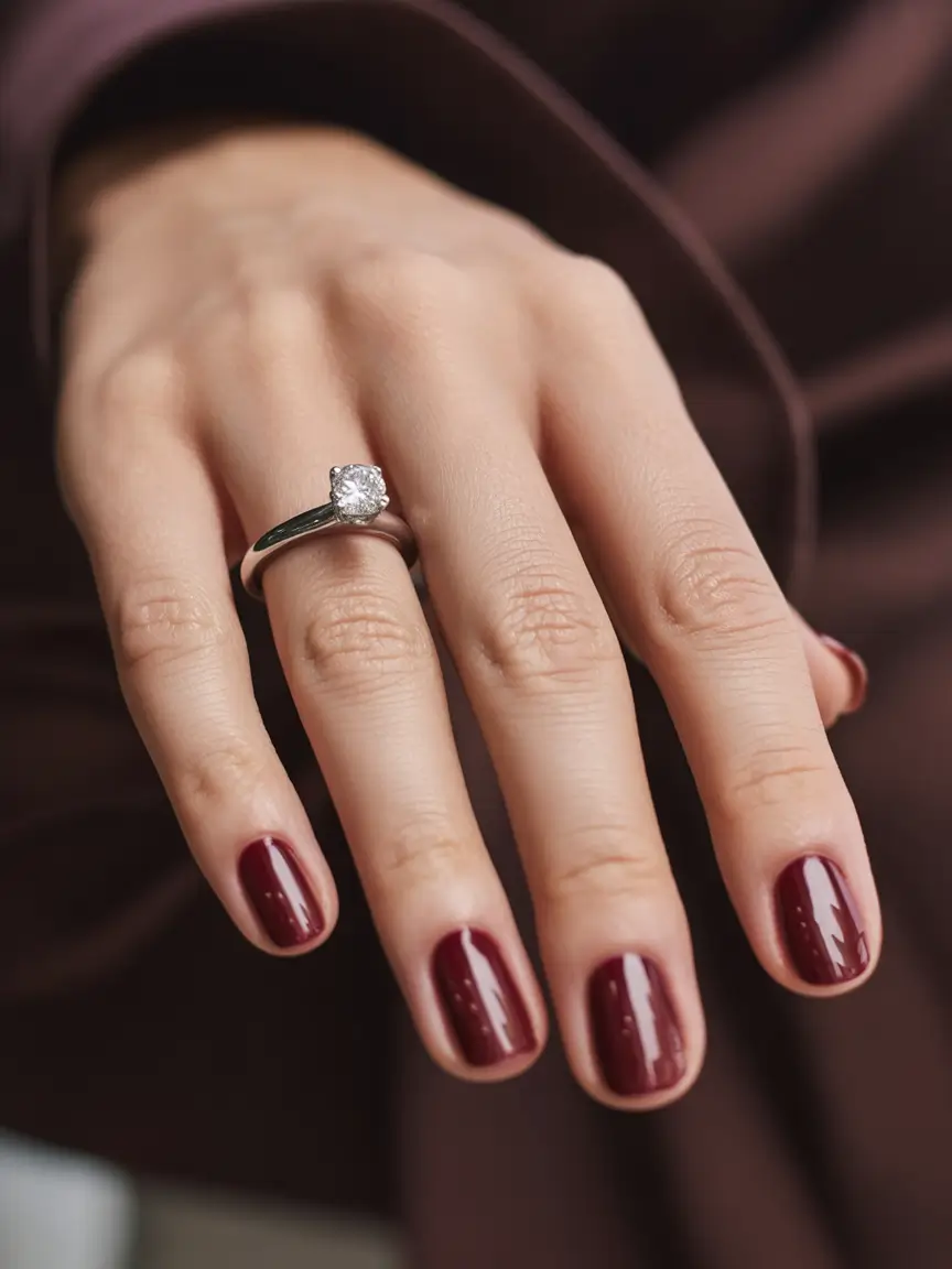 feminine classy spring nails 2026 Deep Wine Short Square Classic Gloss