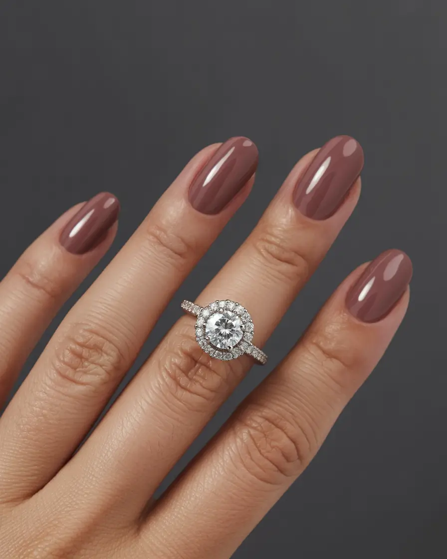 feminine classy spring nails 2026 Glossy Taupe Almond Minimal Chic