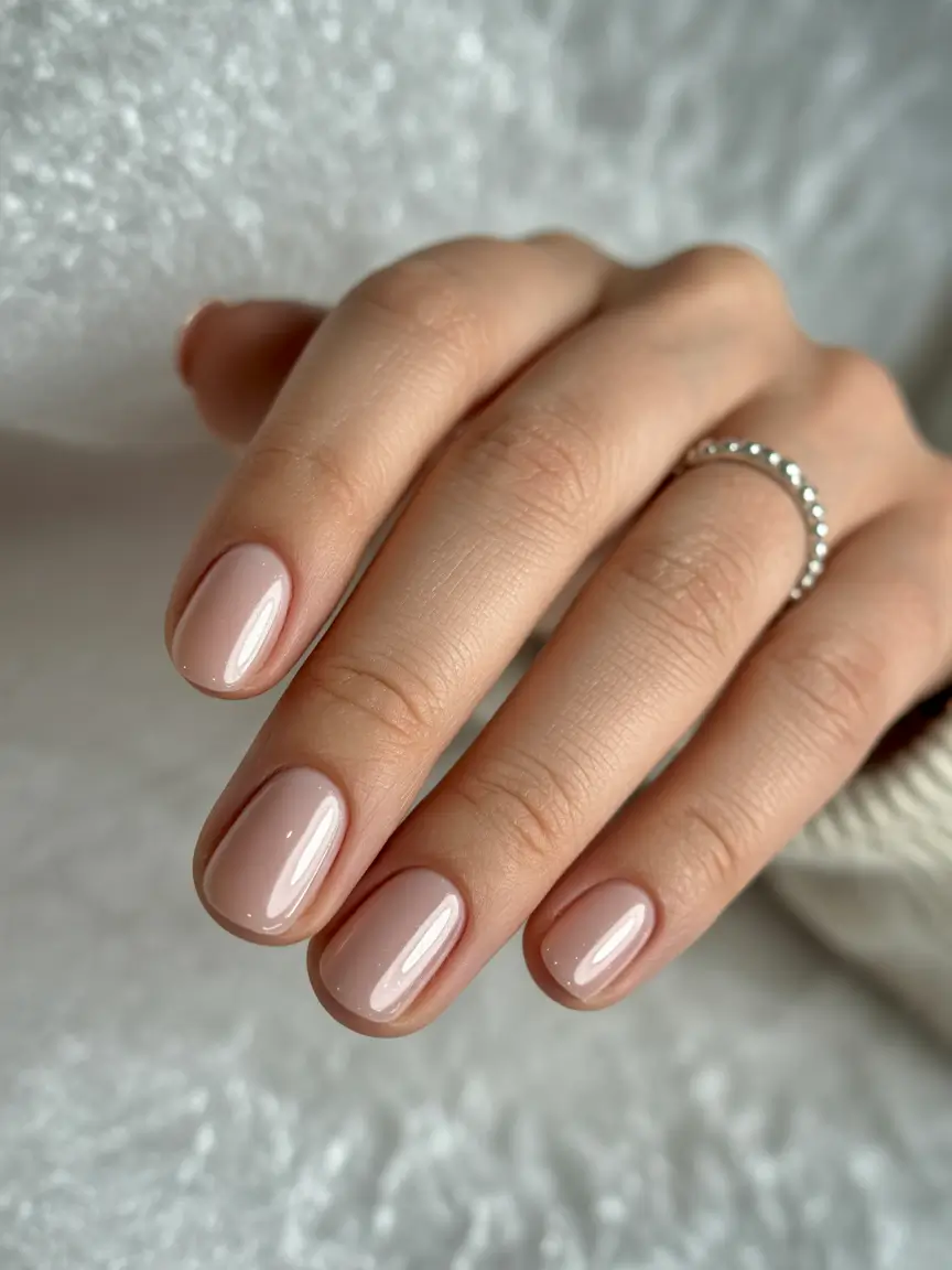 feminine classy spring nails 2026 Clean Milky Nude Short Square Gloss