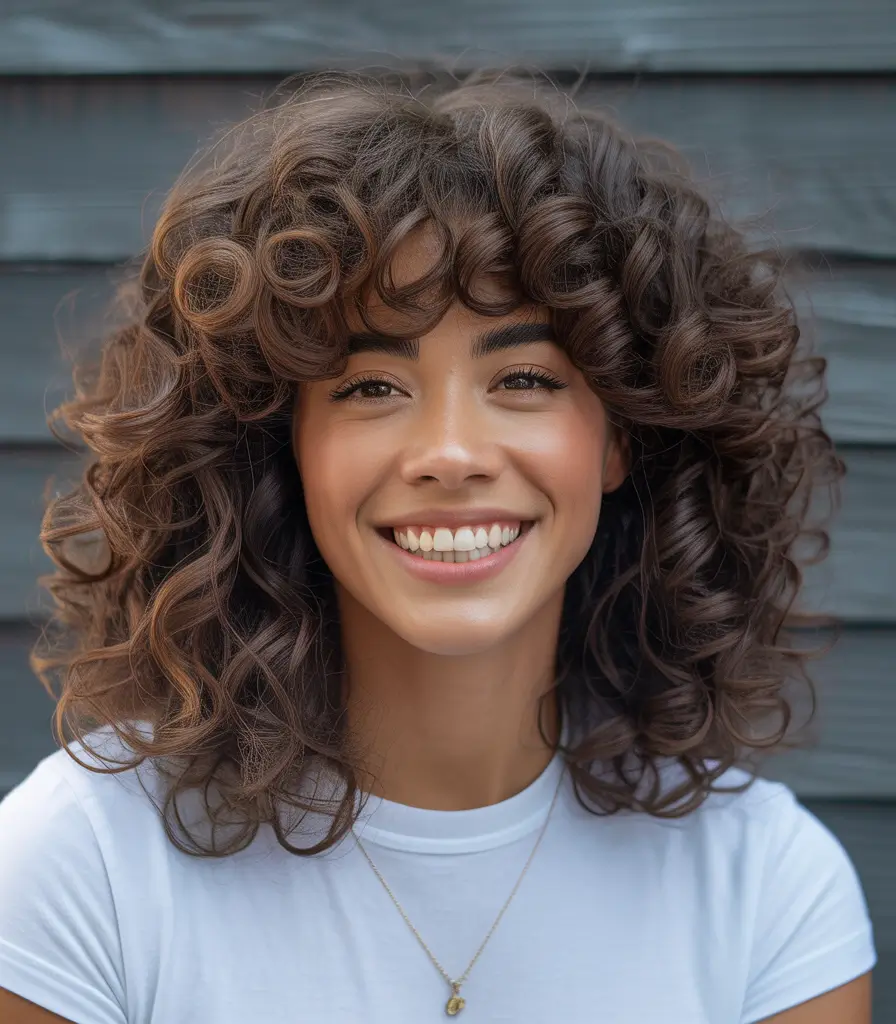 flawless spring hair color for brown skin 2026 Soft Spring Curls With Warm Brunette Dimension