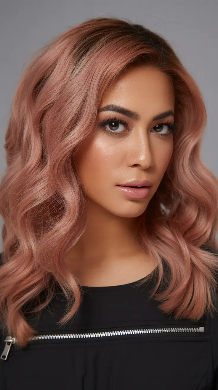 flawless spring hair color for brown skin 2026 Rosewood Waves With Soft Spring Radiance