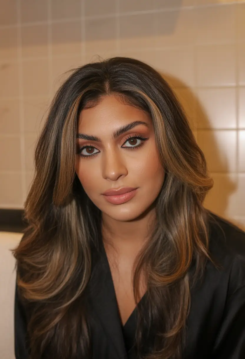 flawless spring hair color for brown skin 2026 Smoky Caramel Layers With Spring Contour Highlights