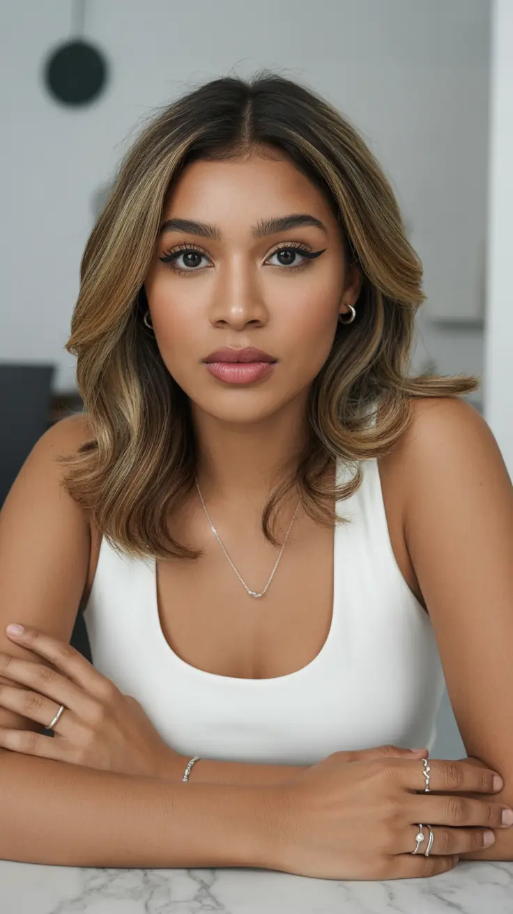 flawless spring hair color for brown skin 2026 Dimensional Soft Blonde For Shoulder Length Waves