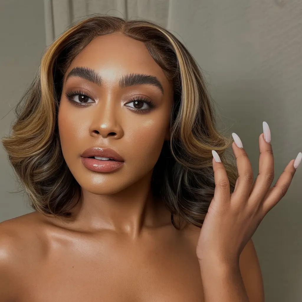 flawless spring hair color for brown skin 2026 Golden Luxe Waves With Soft Contour Brightening