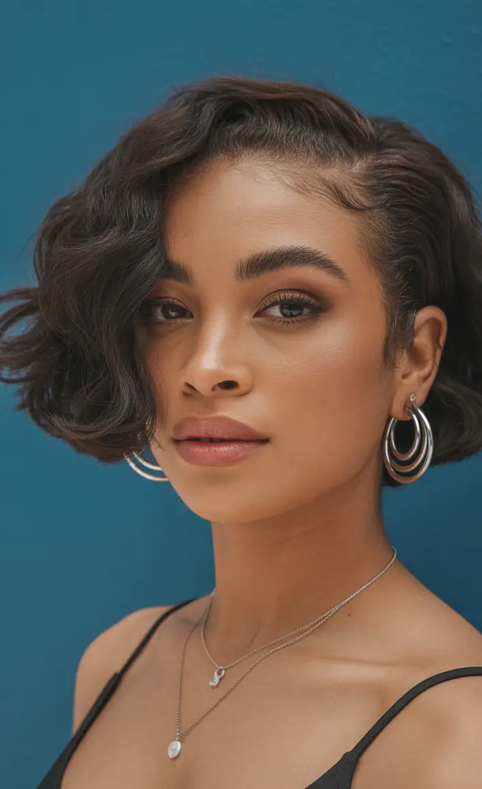 flawless spring hair color for brown skin 2026 Textured Dark Bob With Sculpted Spring Waves