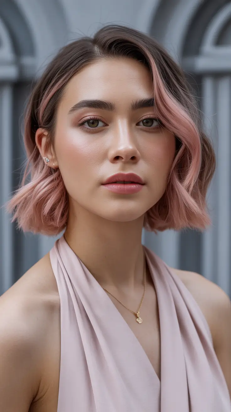 gorgeous spring hair color light skin 2026 Rose Dust Bob With Soft Face Framing Glow