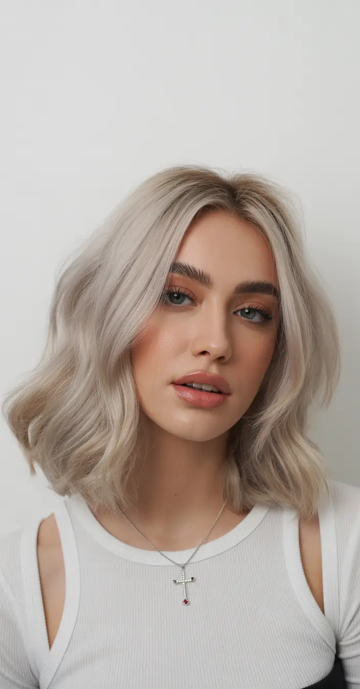 gorgeous spring hair color light skin 2026 Iced Pearl Blonde Bob With Gentle Cloudy Texture