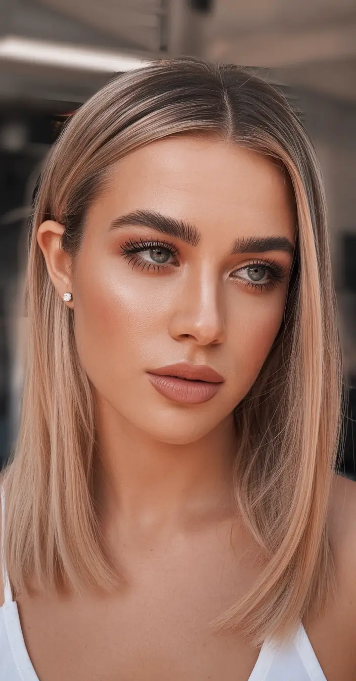 gorgeous spring hair color light skin 2026 Soft Almond Beige Mid Length With Polished Sleekness