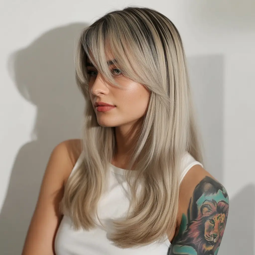 gorgeous spring hair color light skin 2026 Platinum Beige Layers With a Soft Fringe