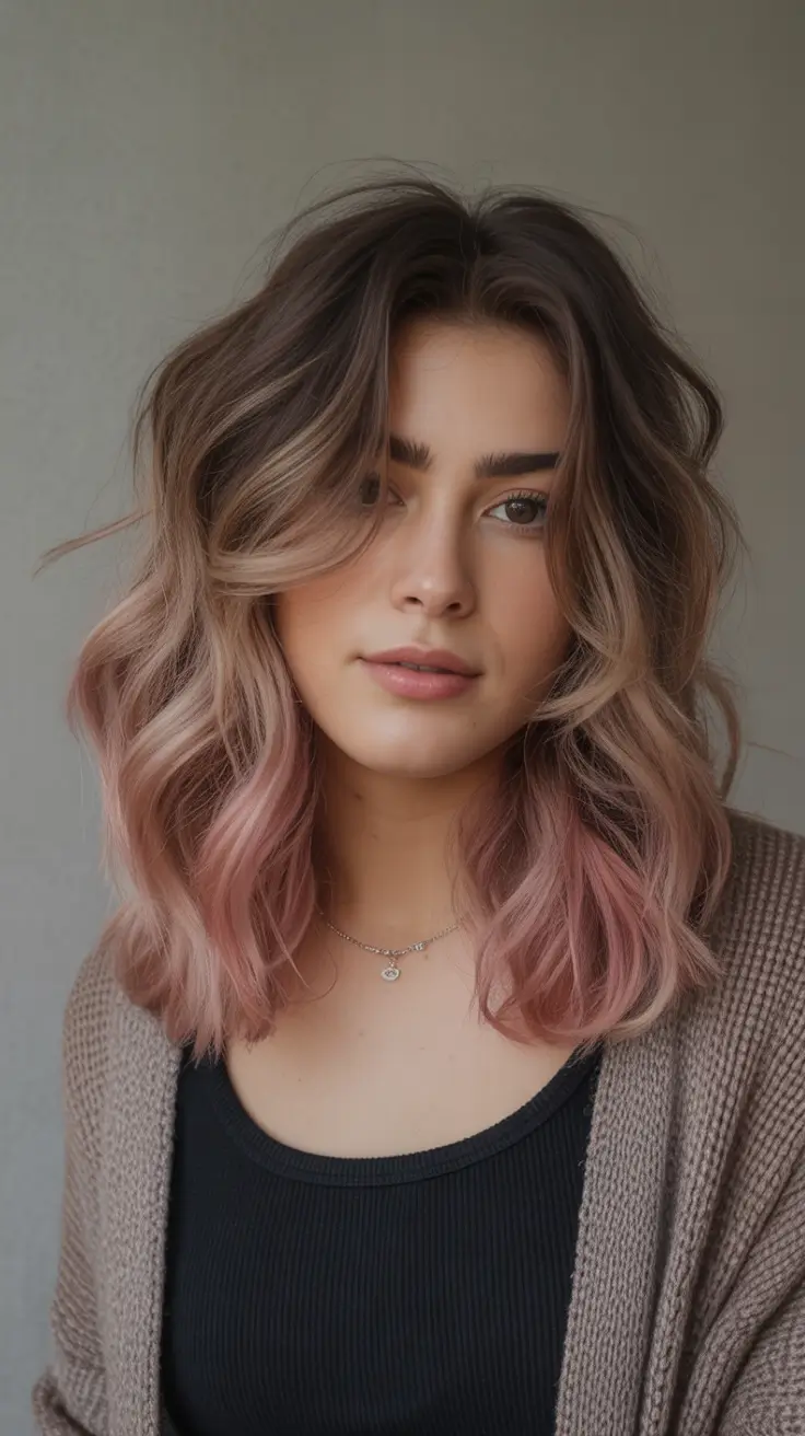 gorgeous spring hair color light skin 2026 Rooted Rosewood Waves With Soft Blush Ends