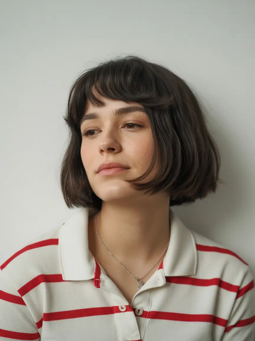 gorgeous spring hair color light skin 2026 Short Chocolate Crop With Micro Fringe Movement