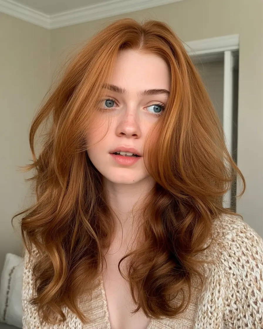 gorgeous spring hair color light skin 2026 Golden Copper Waves With Soft Spring Warmth