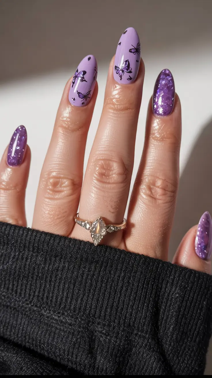 March Nail Colors - spring Ideas 2026 Lavender Butterflies for a Whimsical Spring Touch