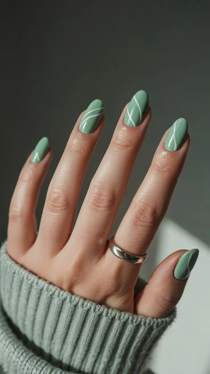 March Nail Colors - spring Ideas 2026 Sage Swirl Calm for a Minimal Spring Mood