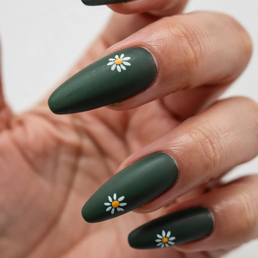 March Nail Colors - spring Ideas 2026 Forest Green Florals for Unexpected Spring Depth