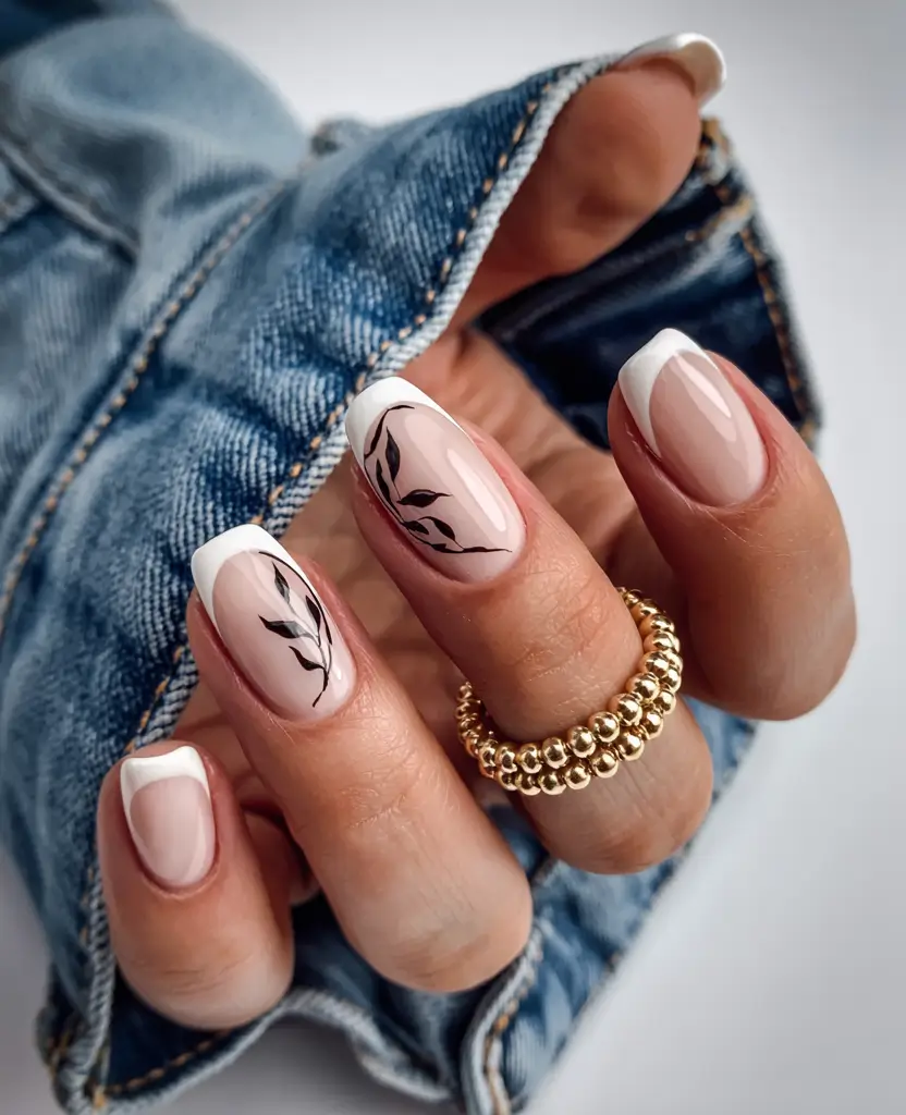 March Nails - Spring Ideas 2026 Classic French With Minimal Botanical Lines