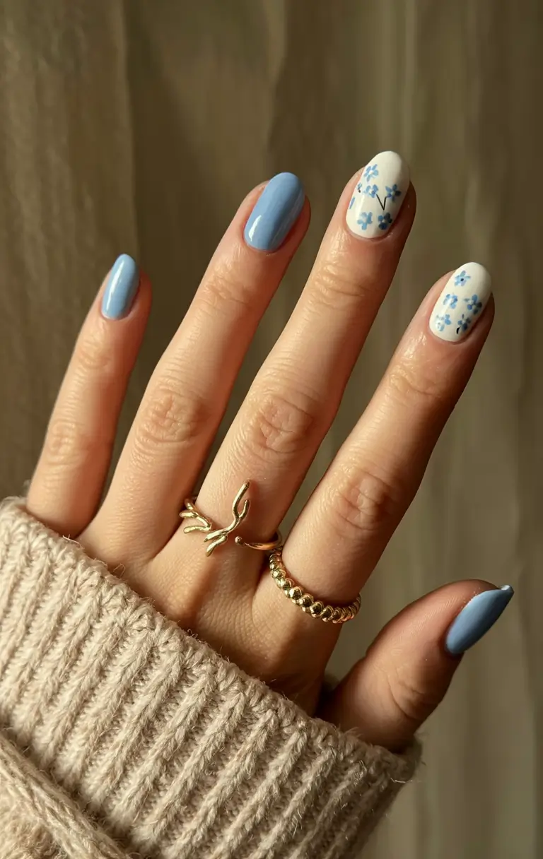 March Nails - Spring Ideas 2026 Blue Skies and Tiny Florals for a Fresh Spring Lift