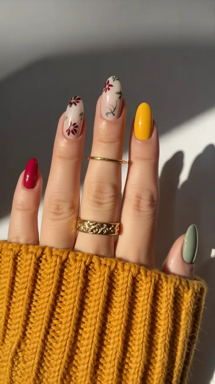 March Nails - Spring Ideas 2026 Warm Spring Florals With a Colorful Mix