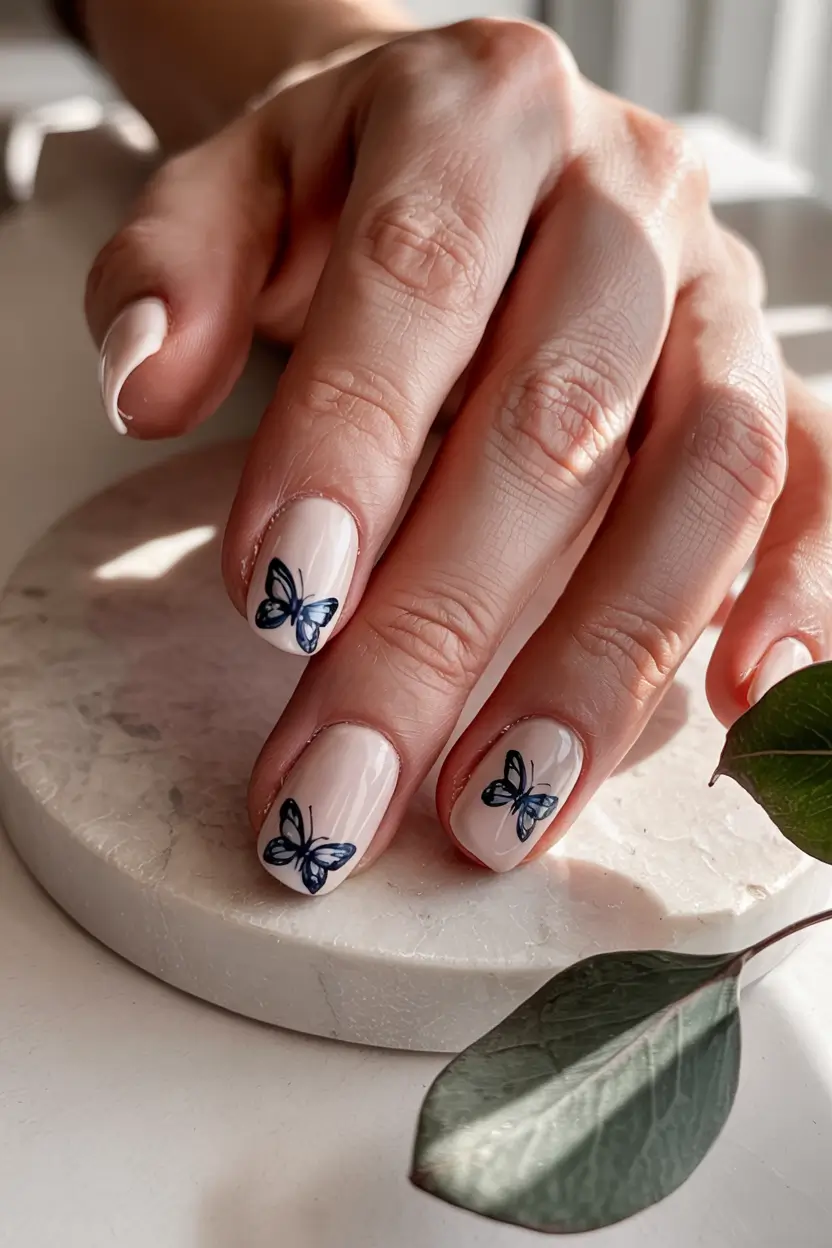 March Nails - Spring Ideas 2026 Soft Butterflies in Blue for a Gentle Spring Statement