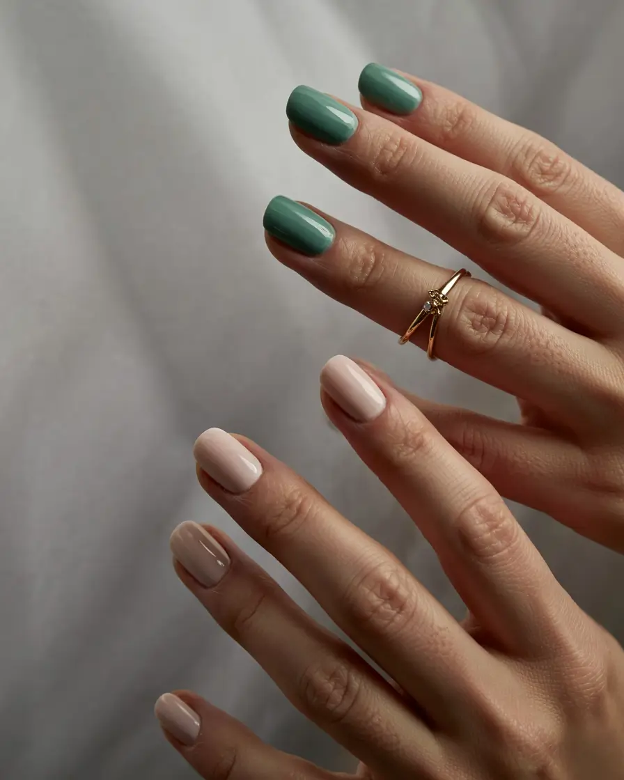 March Nails - Spring Ideas 2026 Minimal Green and Cream for a Clean Spring Palette