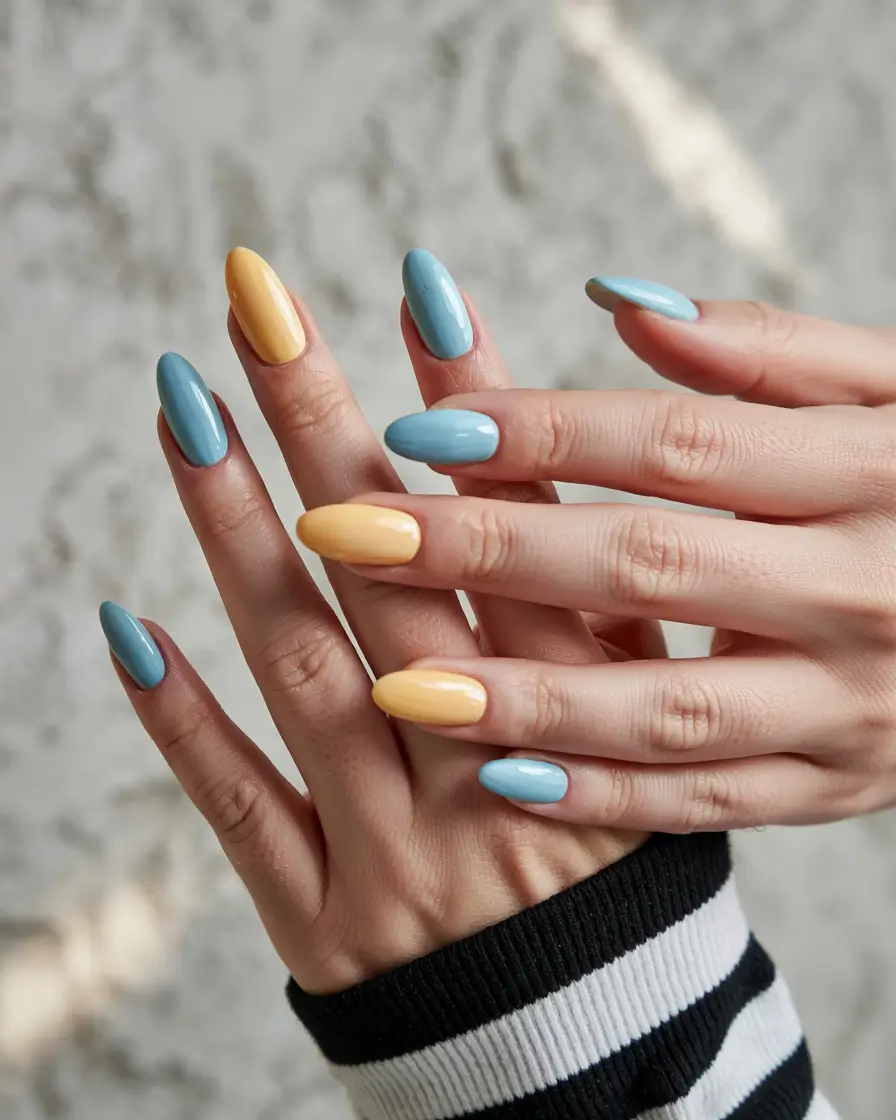 March Nails - Spring Ideas 2026 Soft Sky and Butter Yellow for Gentle Spring Color