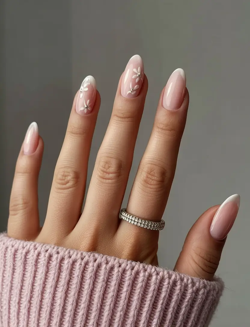 March Nails - Spring Ideas 2026 Soft Petal French With Delicate Spring Blossoms