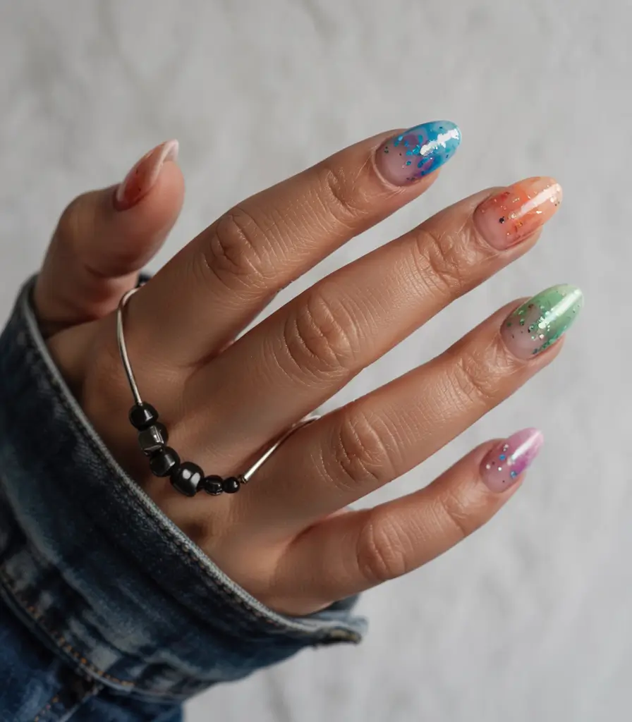March Nails - Spring Ideas 2026 Bright Confetti Splash in Rainbow Spring Tones