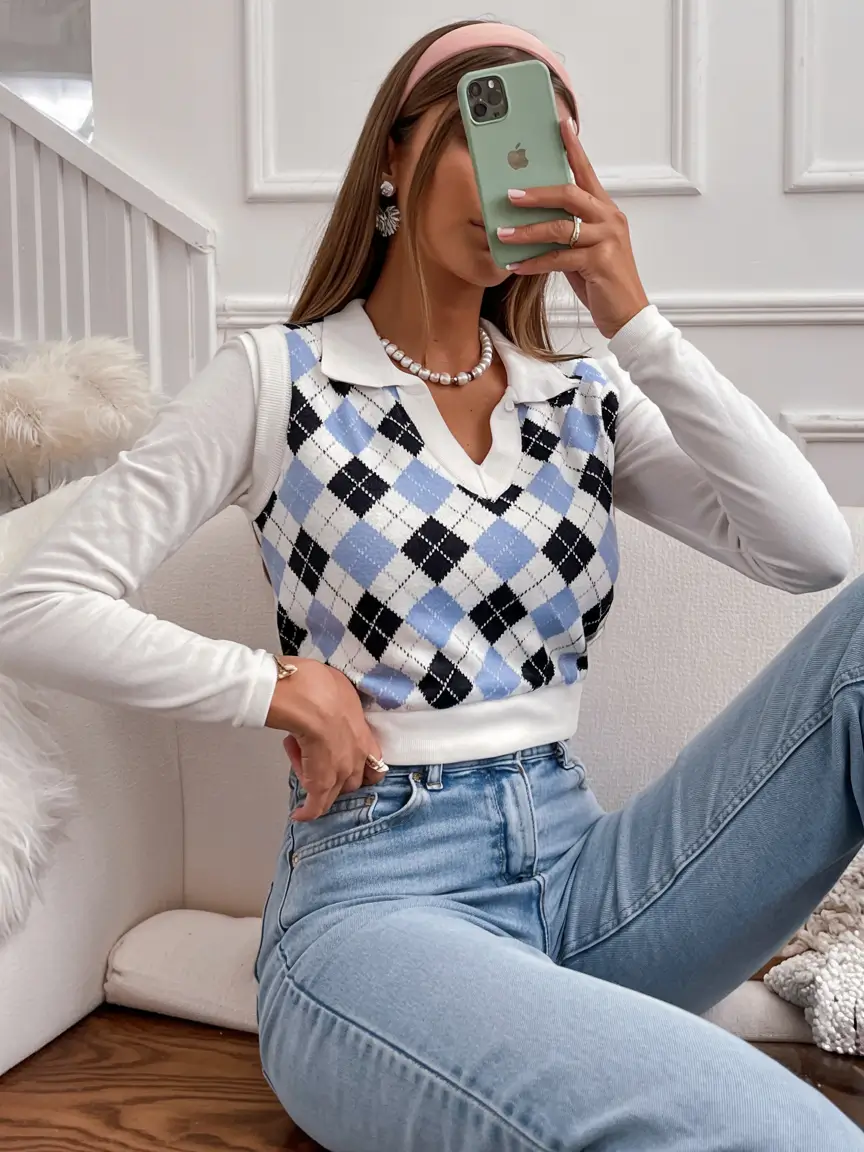 March Outfits - spring Ideas 2026 Preppy Blue Layers with a Soft Retro Touch