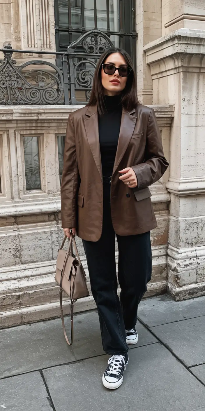 March Outfits - spring Ideas 2026 Effortlessly Polished Leather and Denim Mix