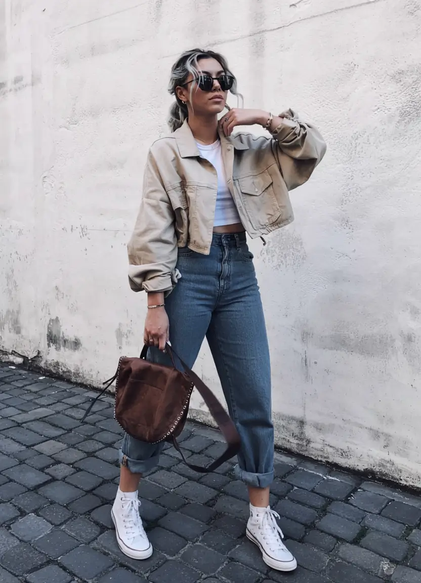 March Outfits - spring Ideas 2026 Relaxed Denim and Cropped Jacket for Easy Spring Days