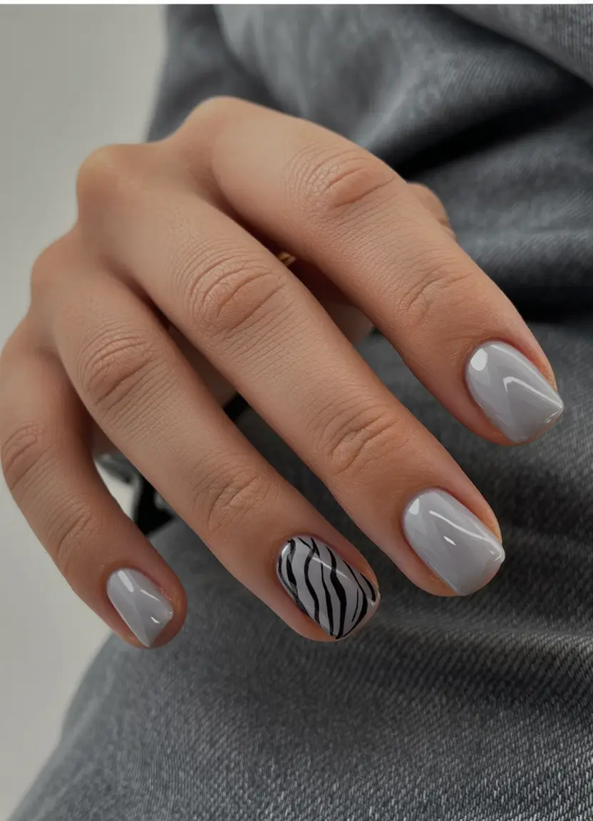 modern spring nail colors 2026 Grey Silk Minimal Lines