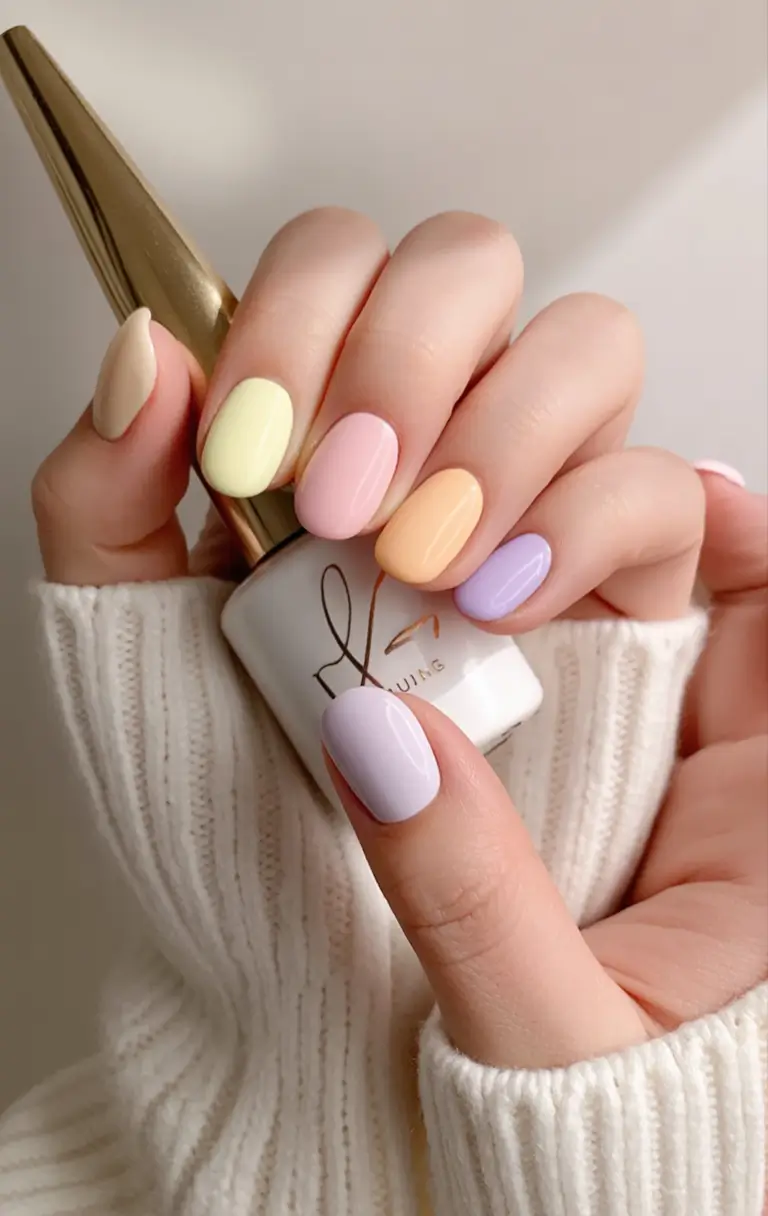 modern spring nail colors 2026 Pastel Shell Garden Mix