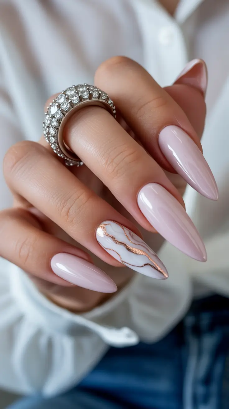 modern spring nail colors 2026 Rose Quartz Marble Elegance