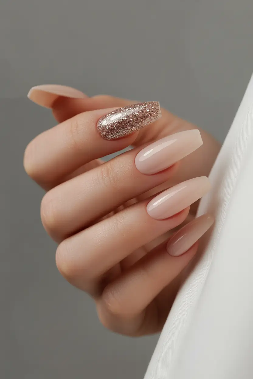 modern spring nail colors 2026 Rosé Nude Sparkle Contrast