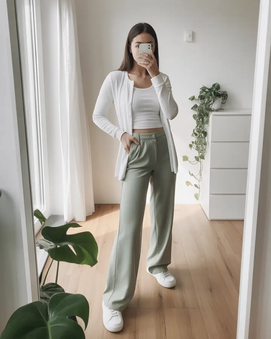 modern spring transition outfits 2026 style Soft Greens with an Easy Minimalist Flow