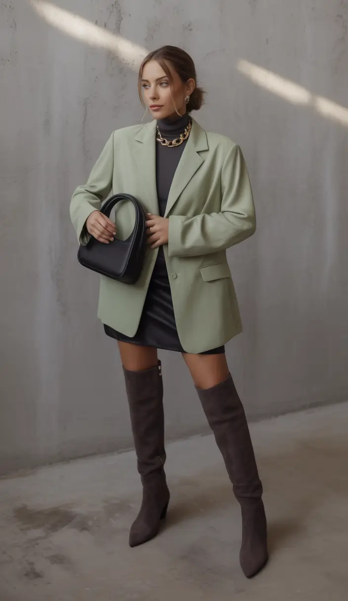 modern spring transition outfits 2026 style Soft Green Tailoring with a Sleek Modern Attitude