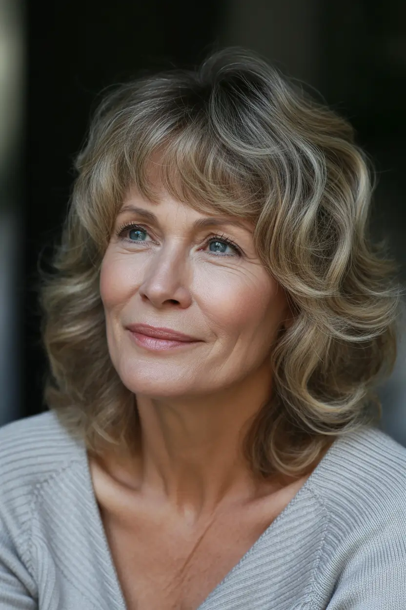 natural spring haircuts for women over 60 2026 Feathered Medium Shag With Soft Volume