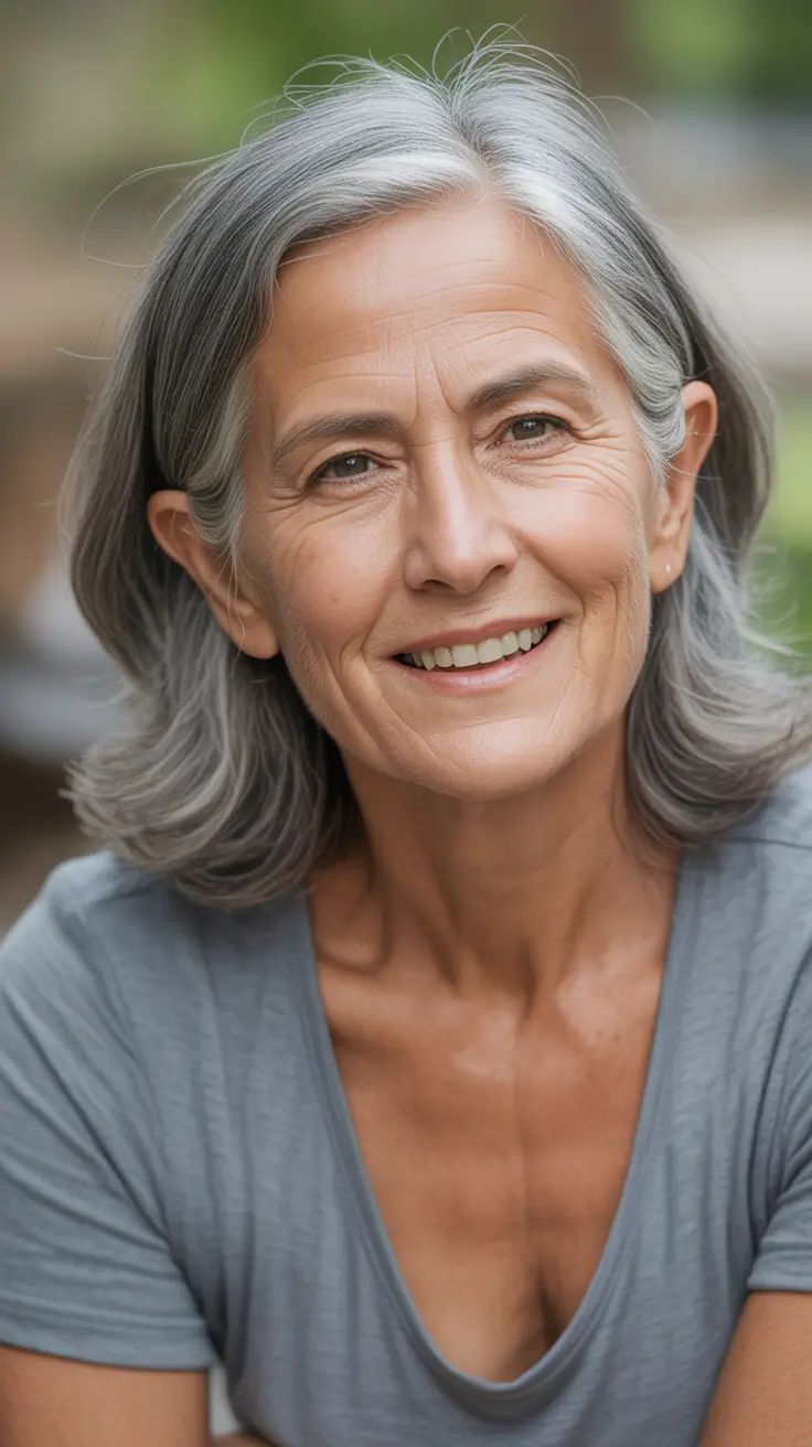 natural spring haircuts for women over 60 2026 Natural Gray Shoulder Length Cut With Clean Lines