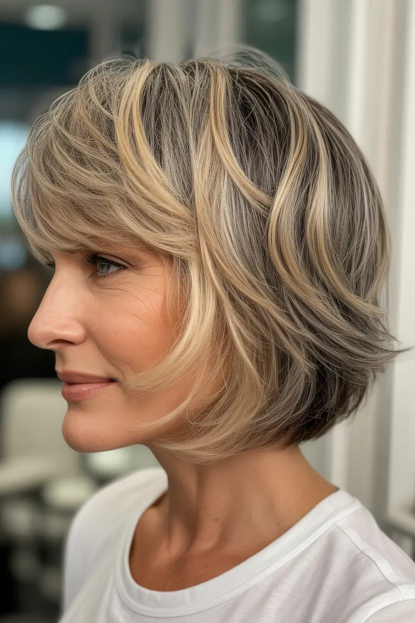 natural spring haircuts for women over 60 2026 Short Layered Bixie With Dimensional Highlights