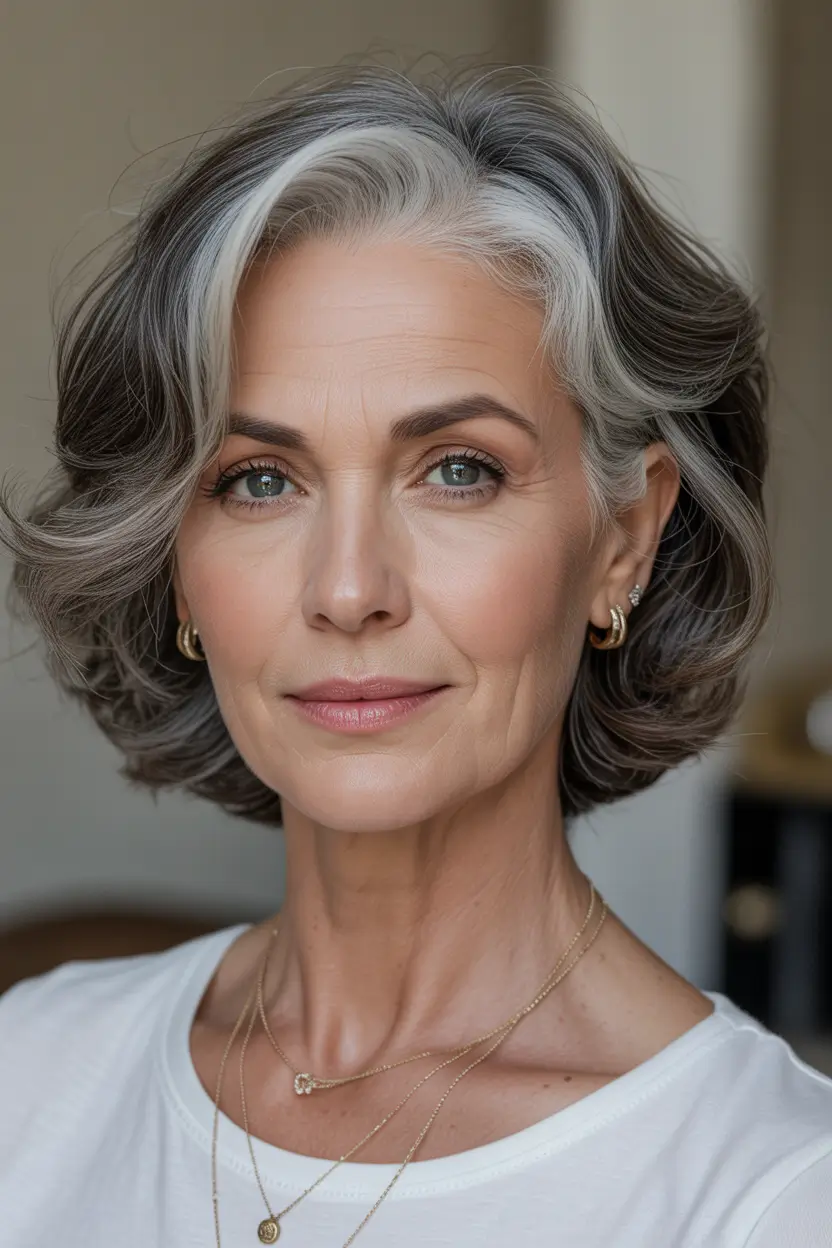 natural spring haircuts for women over 60 2026 Short Wavy Bob With Natural Silver Contrast