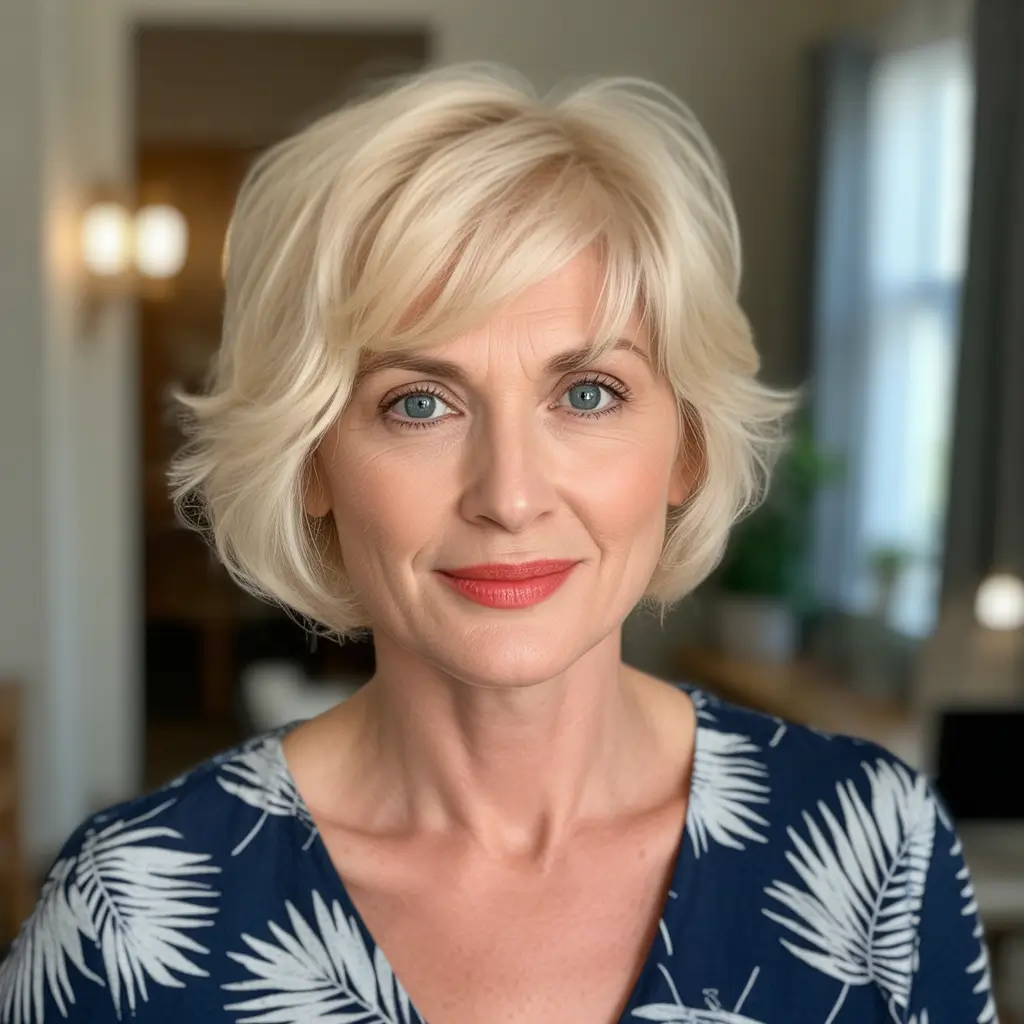 natural spring haircuts for women over 60 2026 Short Wavy Bob With Feathered Fringe
