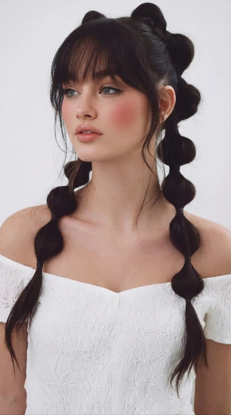 natural spring hairstyles 2026 Bubble Pigtails With Soft Curtain Bangs