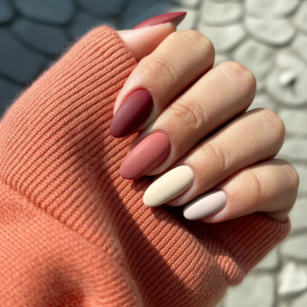 playful spring almond nails 2026 Muted Matte Color Palette in Earthy Tones