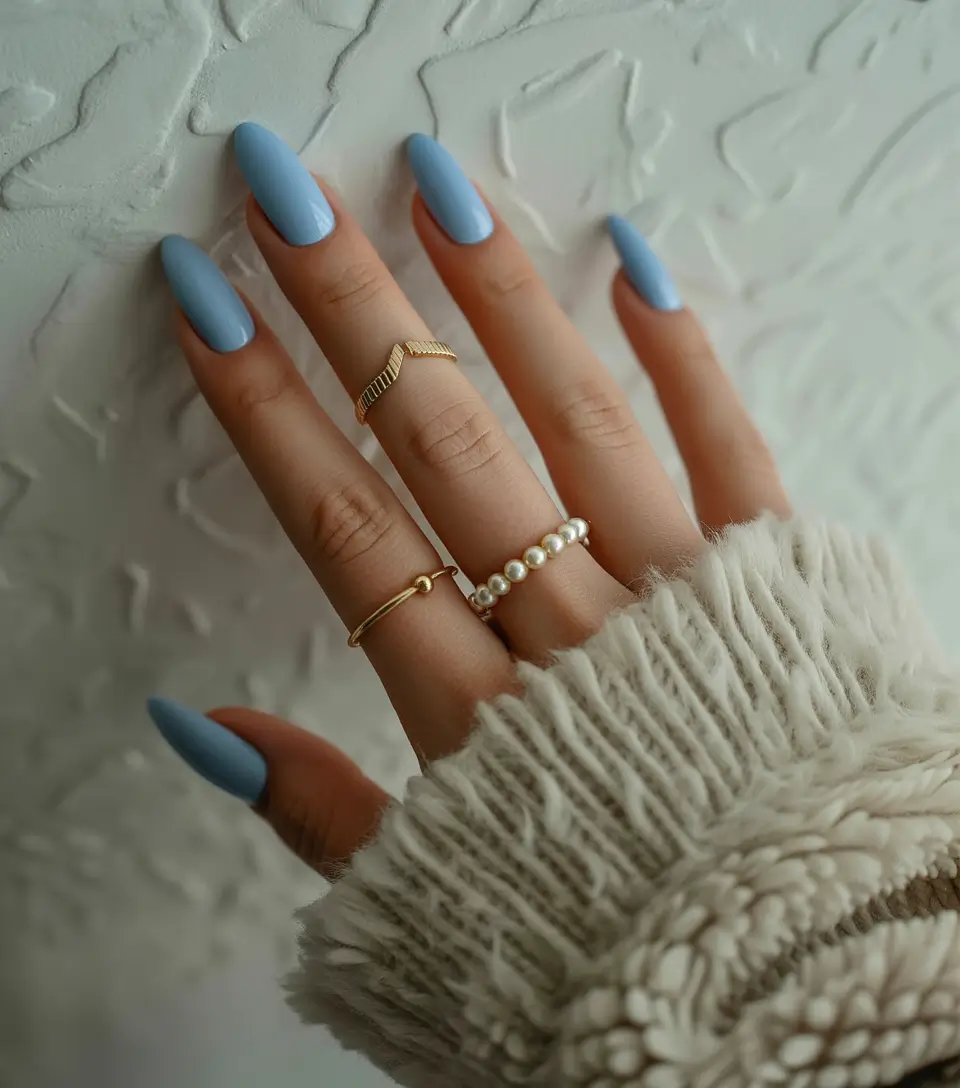 playful spring almond nails 2026 Matte Baby Blue Almond Nails