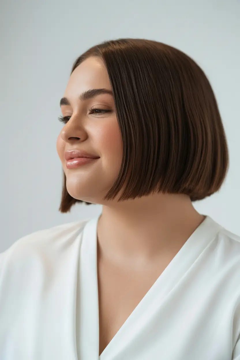 Playful Spring Haircuts for Plus Size Women 2026 Blunt Sleek Bob with Precision Edges