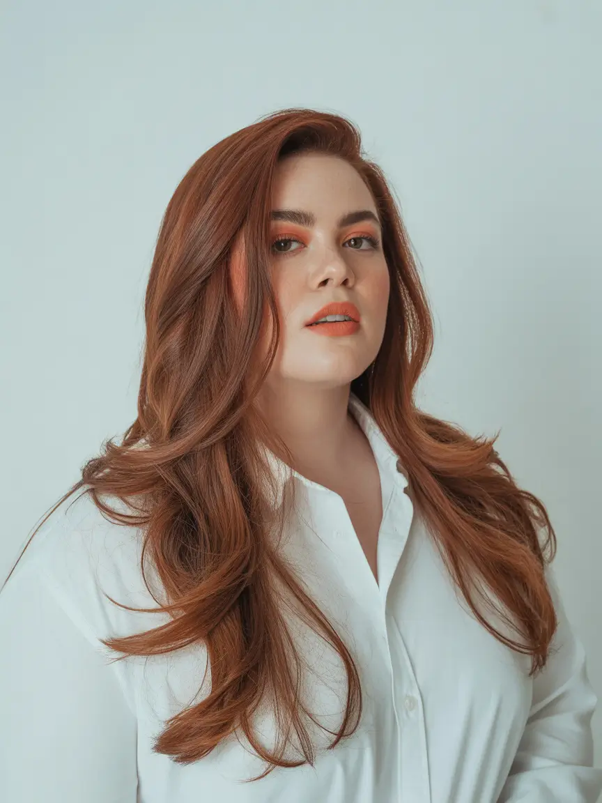 Playful Spring Haircuts for Plus Size Women 2026 Copper Cascade Layers with Spring Movement